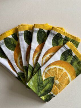 Williams Sonoma Meyer Lemon Print Dinner Napkins Cotton 20" Sq  Set Of 6